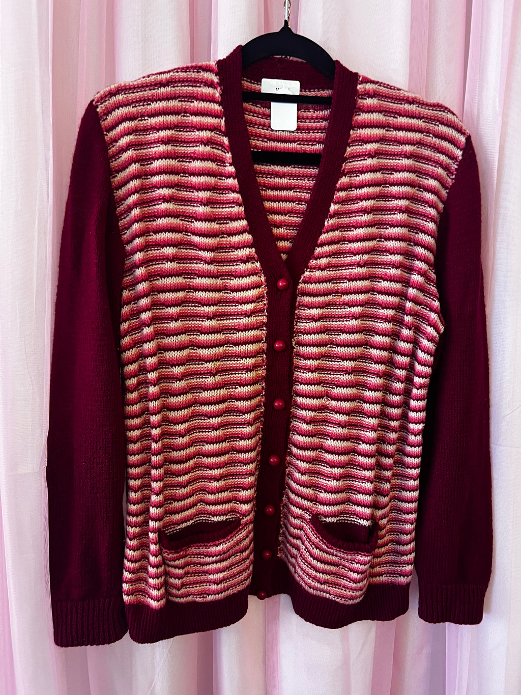 Vintage Striped Burgundy Knitted Cardigan