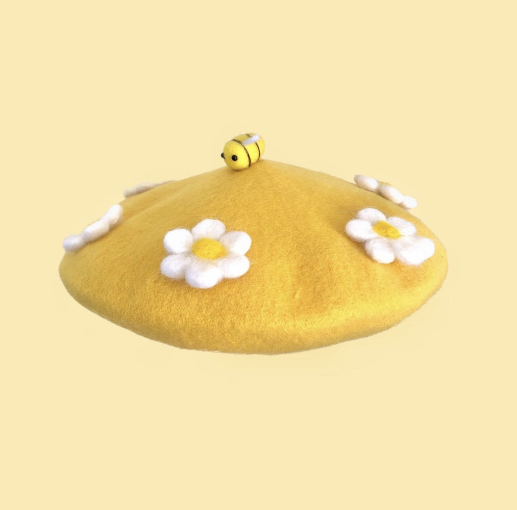 Yellow Beret with Flower