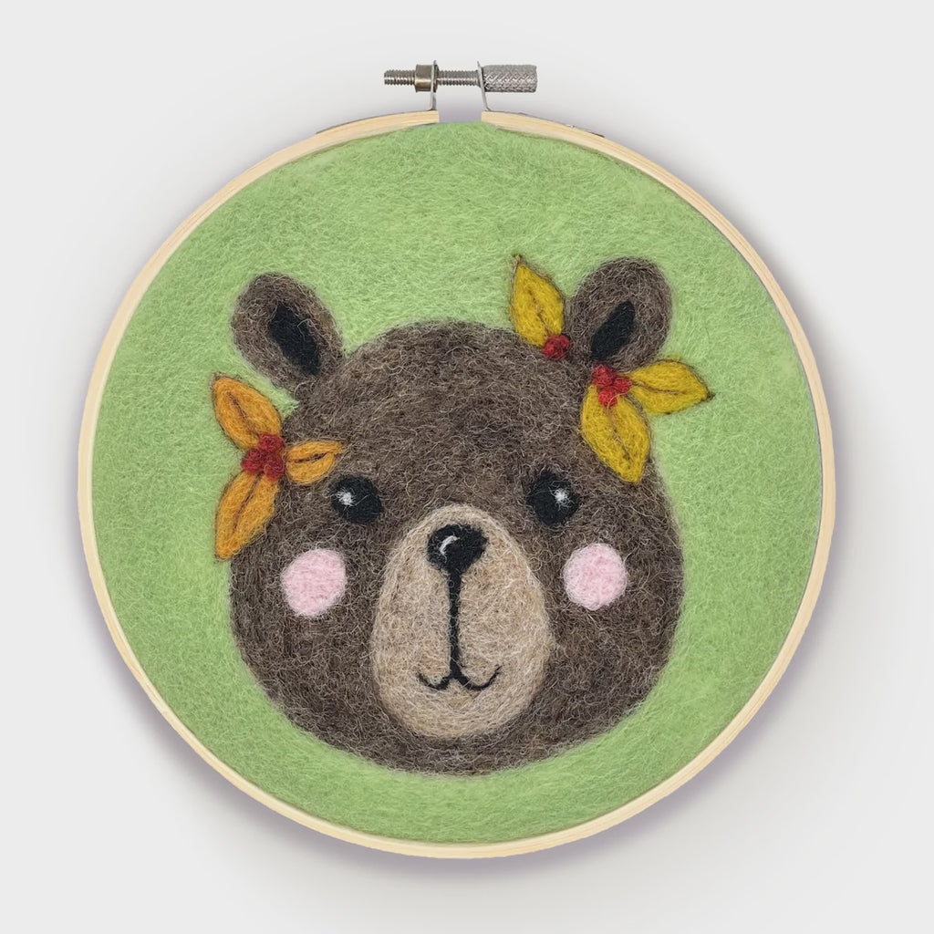 Floral Bear in a Hoop Needle Felt Kit