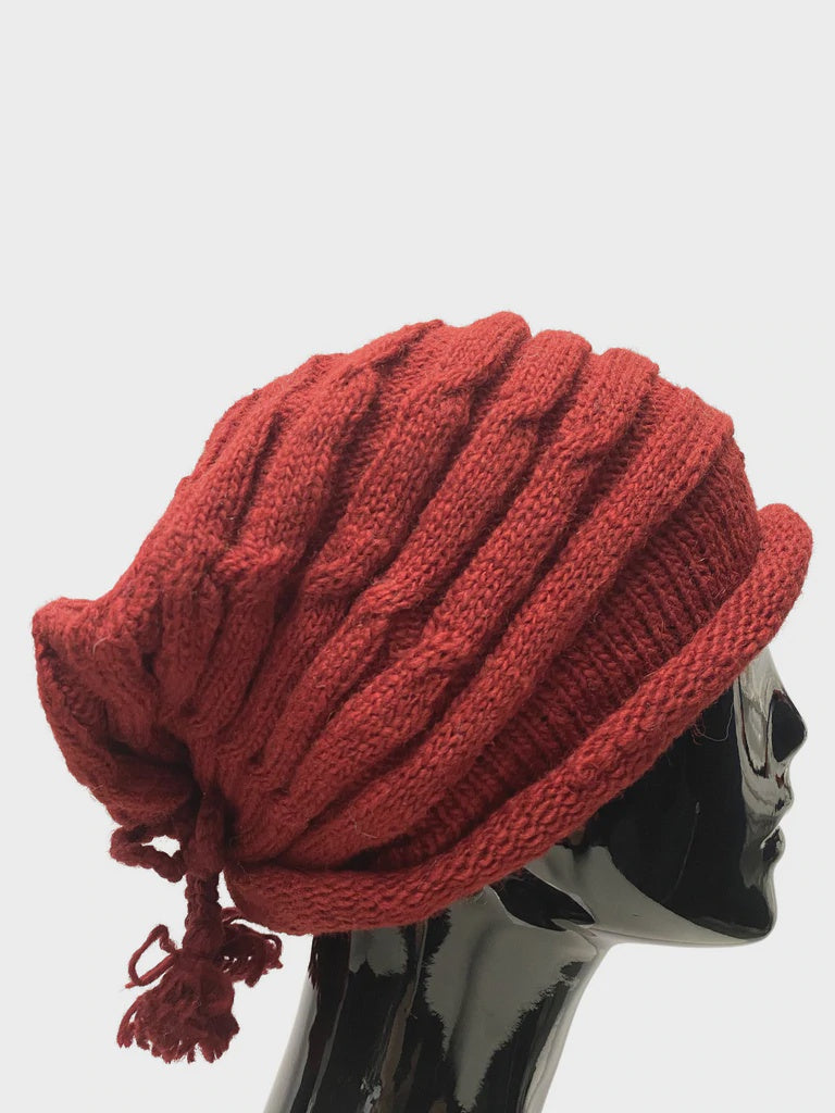 Wool Beanie Dark Red with knot