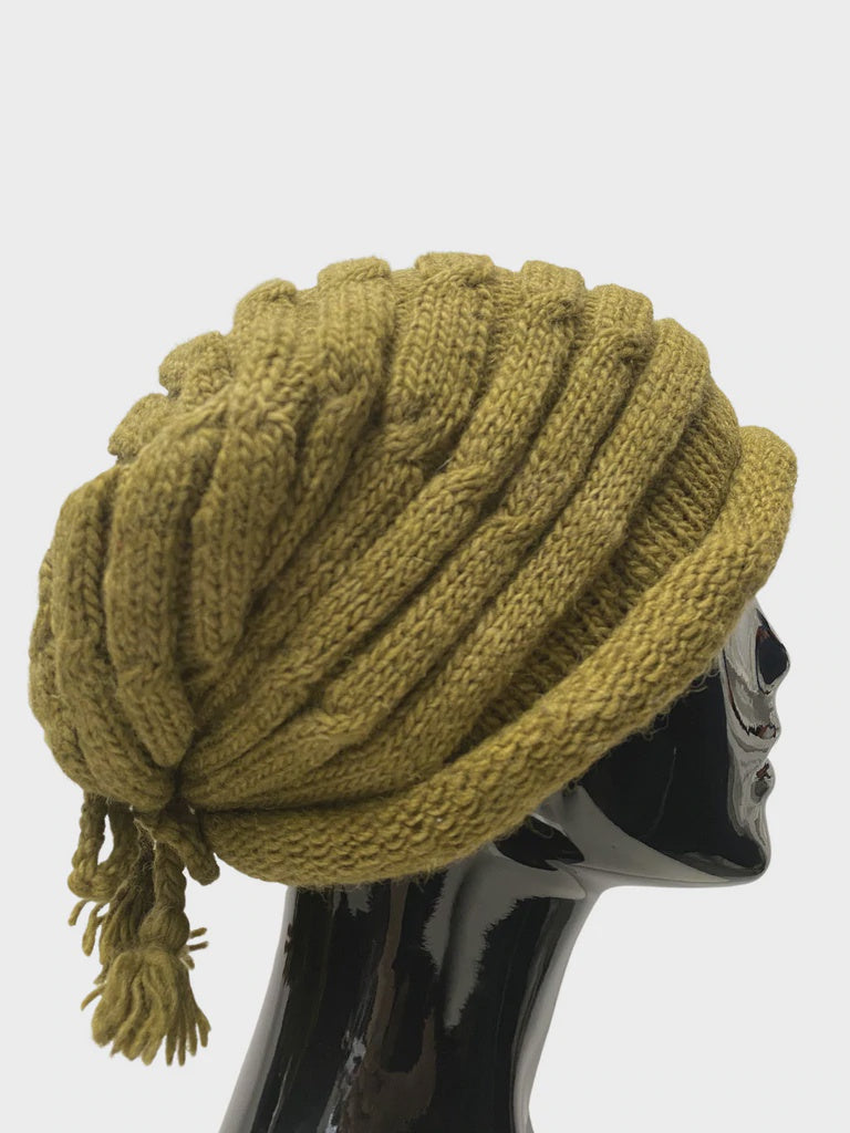 Wool Beanie Olive Green with knot
