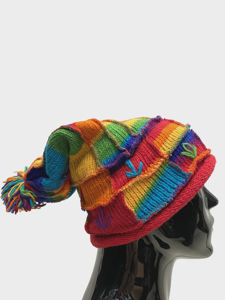 Wool Beanie Rainbow Patchwork