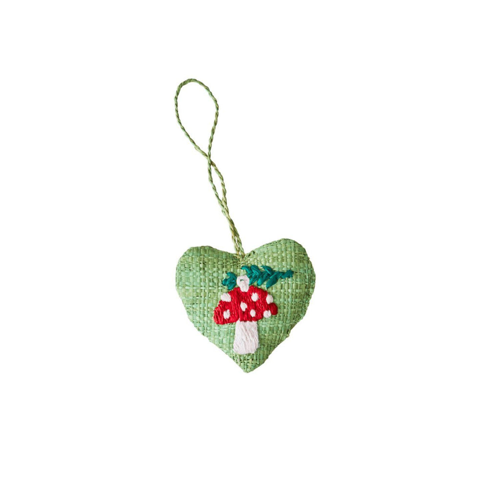 Raffia Xmas Ornament Heart Mushroom